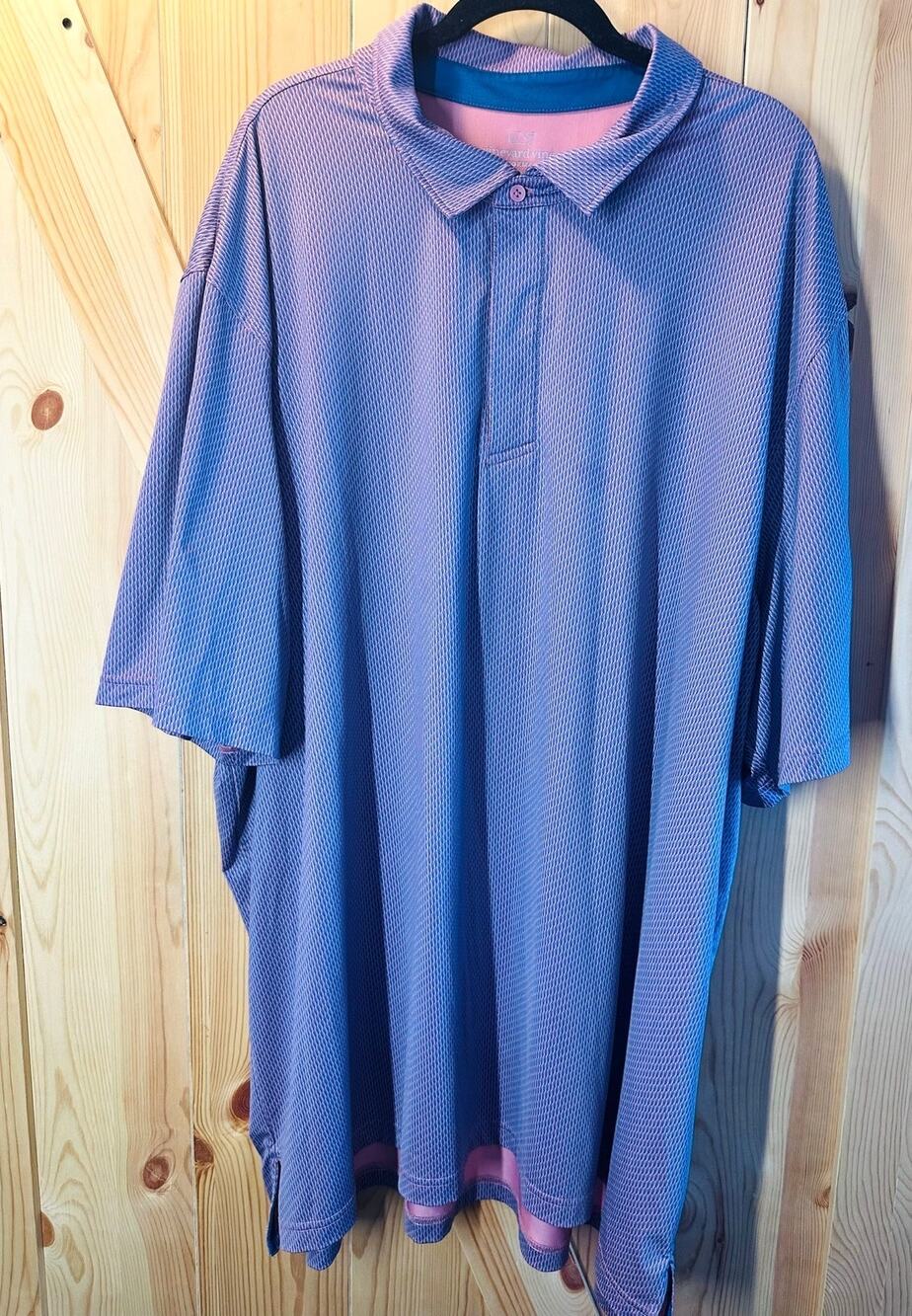 Vineyard Vines Performance Golf Polo 4XLT Big & Tall Pink Blue